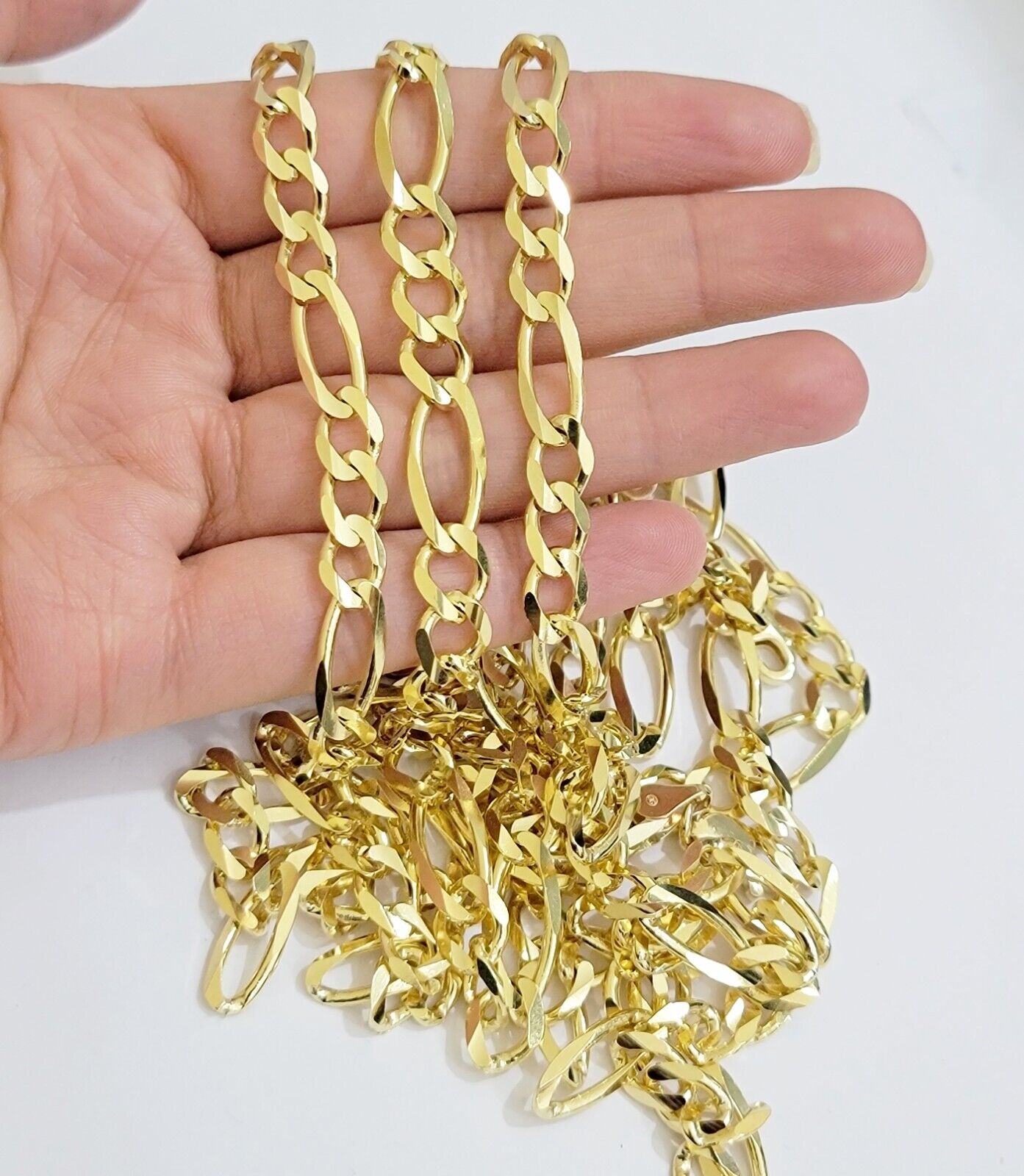 Figaro Link Chain 14k Yellow Gold 8mm Necklace 18 - 30 Inch SOLID 14kt STRONG - GoldenLinQ