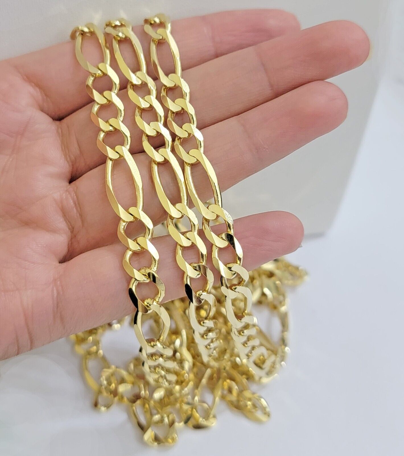 Figaro Link Chain 14k Yellow Gold 8mm Necklace 18 - 30 Inch SOLID 14kt STRONG - GoldenLinQ