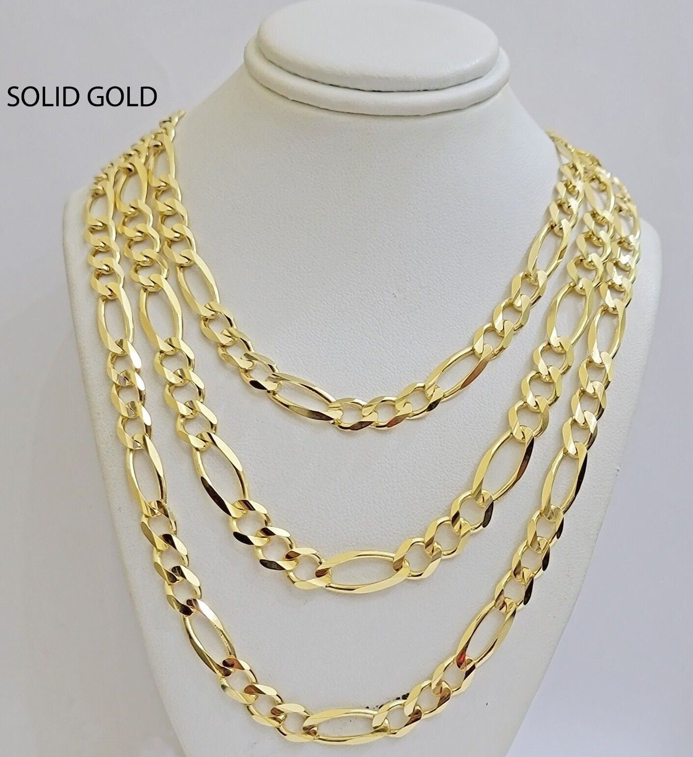 Figaro Link Chain 14k Yellow Gold 8mm Necklace 18 - 30 Inch SOLID 14kt STRONG - GoldenLinQ