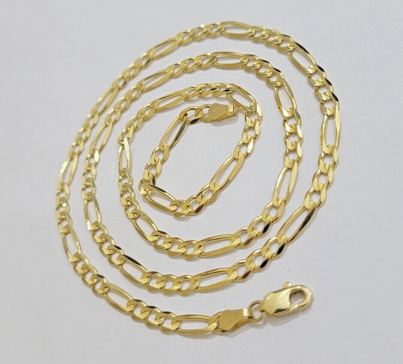 Figaro Link Chain 14k Yellow Gold Necklace 3.5mm 18 - 28 Inch SOLID 14kt STRONG - GoldenLinQ