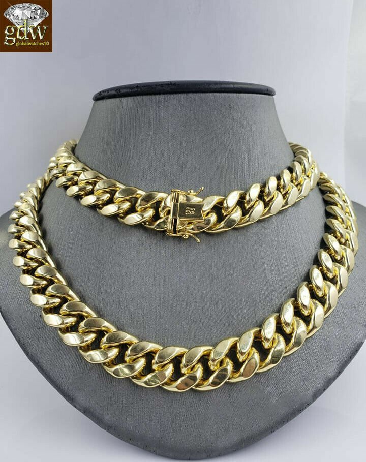 Genuine 10k Yellow Gold 24" Miami Cuban Necklace 12mm Men's Authentic Gold Chain - GoldenlinQ