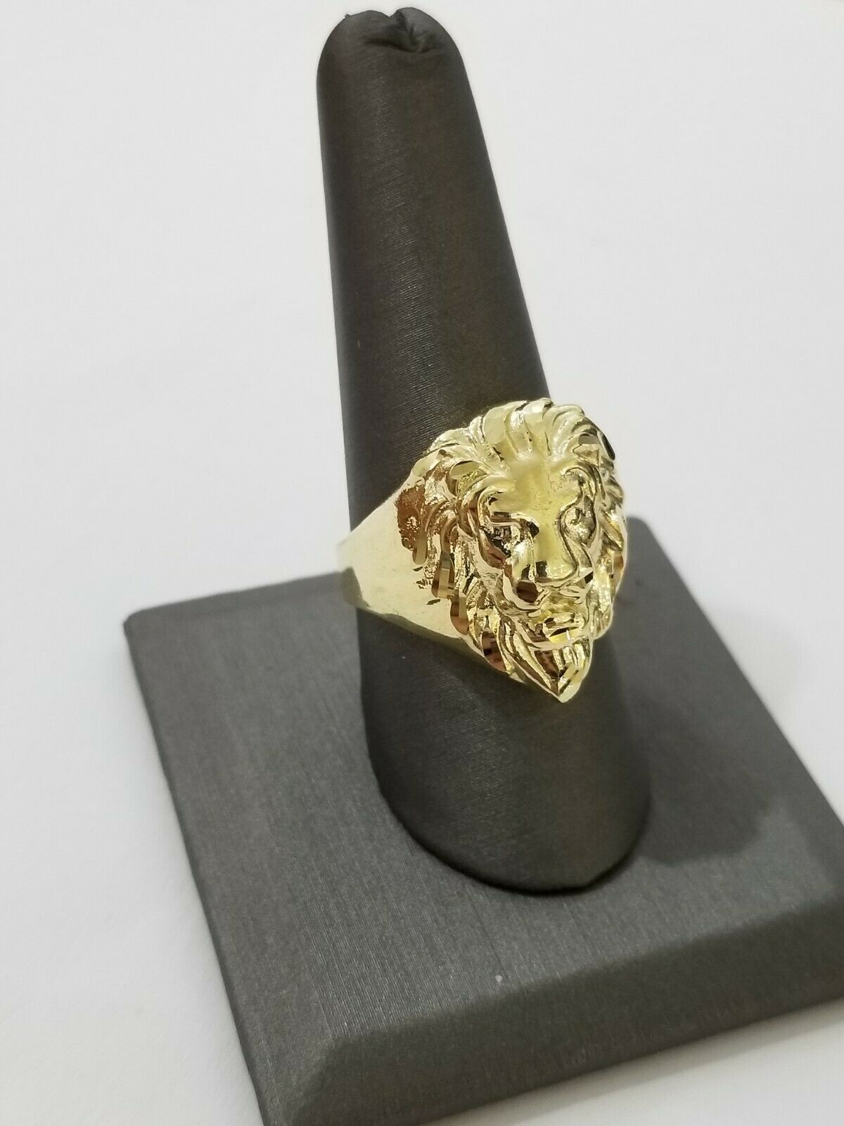 GOLD Lion Head Mens Ring SOLID 10k Yellow Gold REAL Ring , Pinky , Casual , size - GoldenlinQ