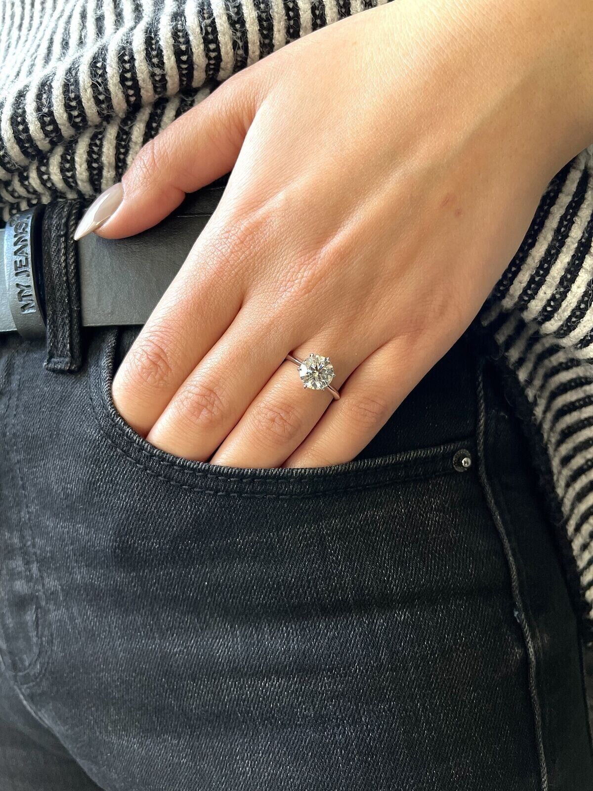 IGI Diamond Engagement Ring VS H Round Cut 2 Ct Lab Created CVD Eye Clean, Real - GoldenLinQ