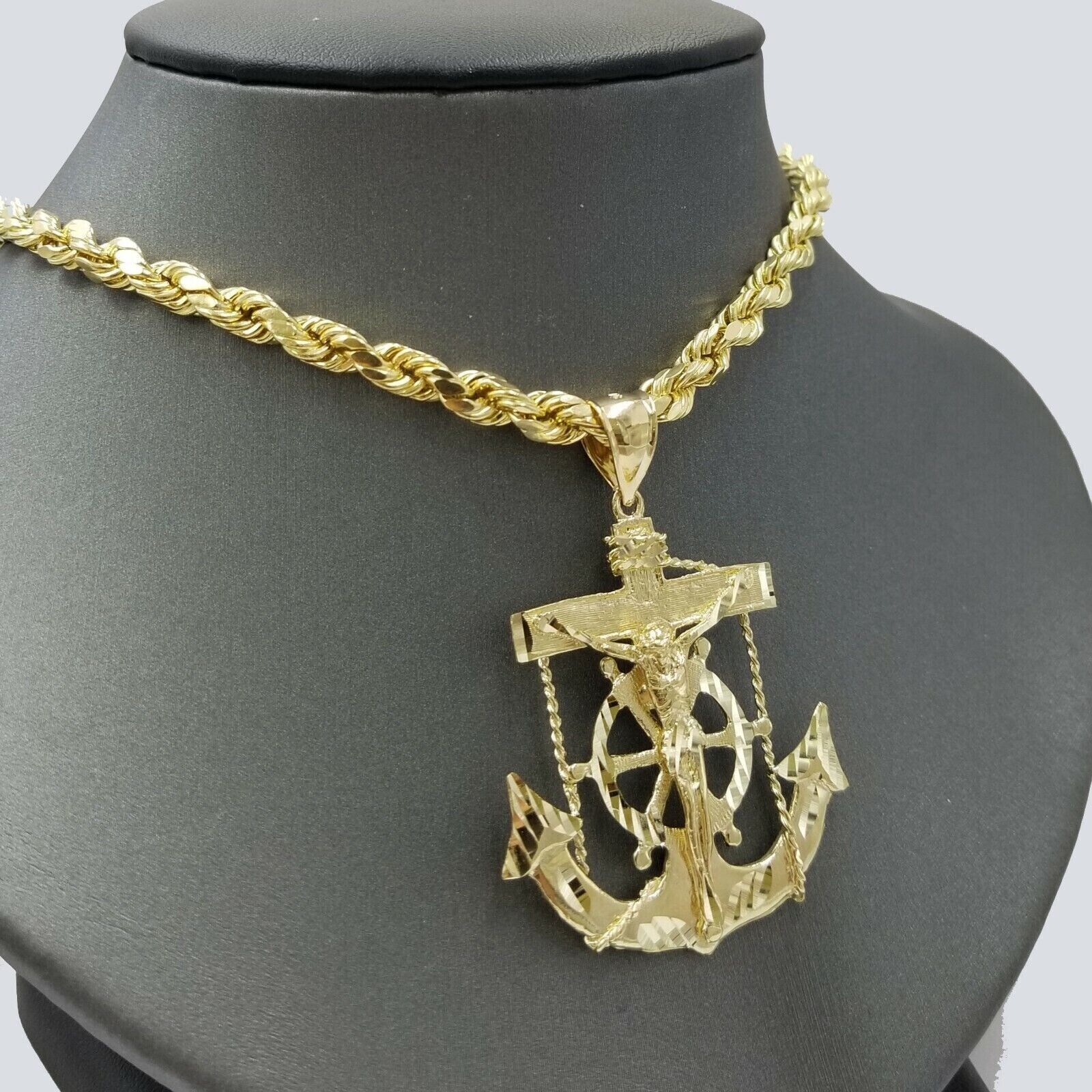 Jesus Anchor Charm Pendant Men's Real 10k Yellow Gold Solid 10kt For Chain - GoldenlinQ