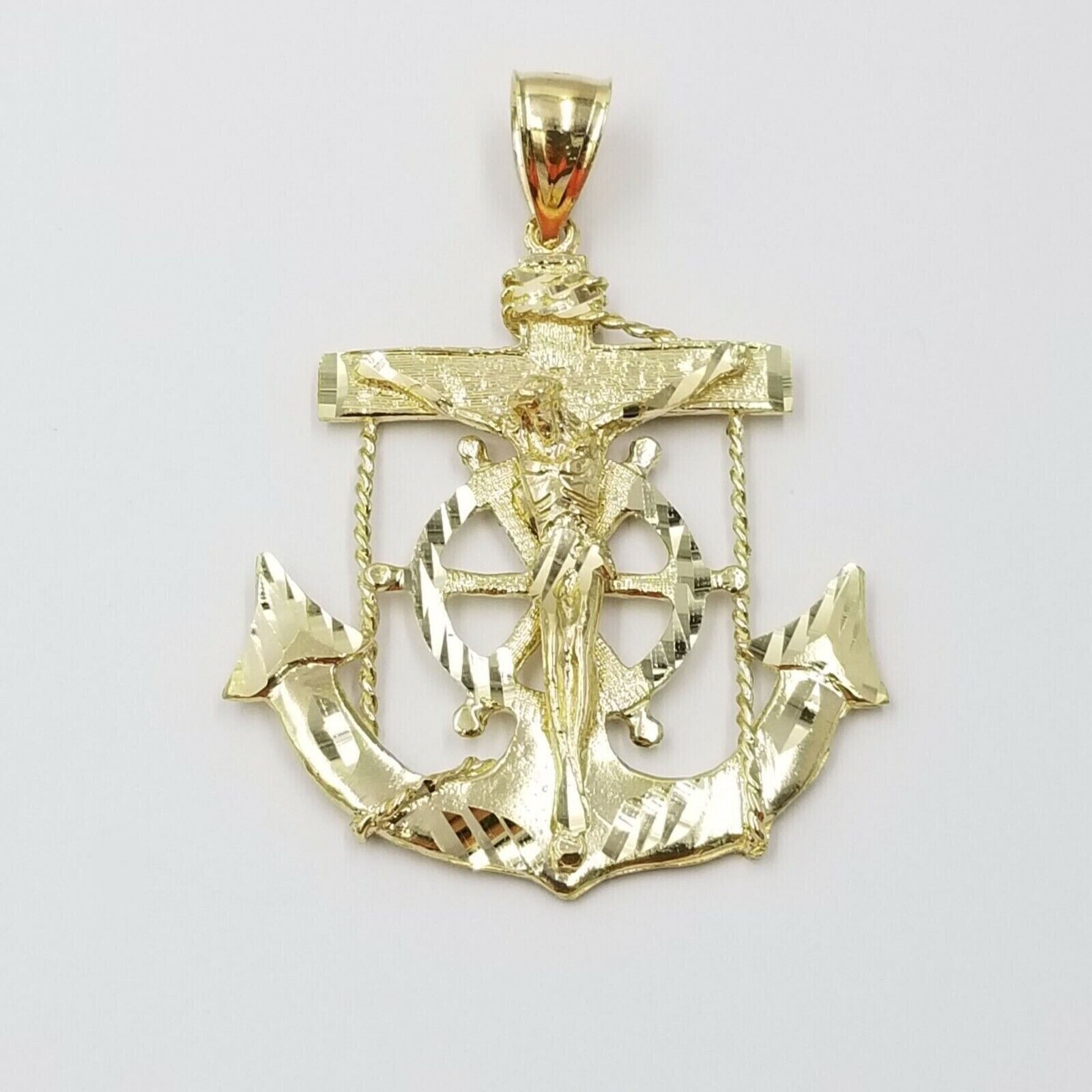 Jesus Anchor Charm Pendant Men's Real 10k Yellow Gold Solid 10kt For Chain - GoldenlinQ