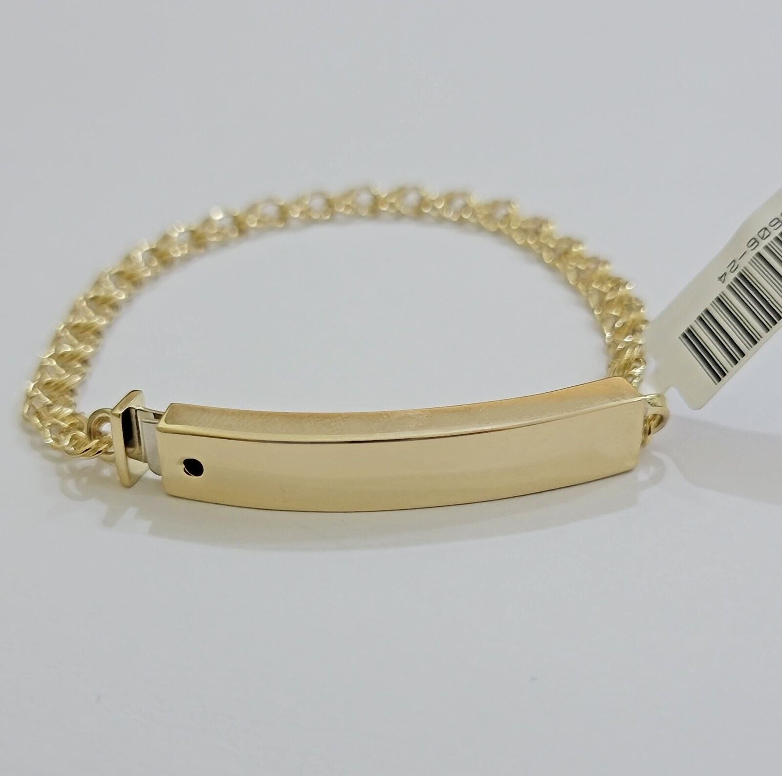 Kids 10k Yellow Gold Chino Bracelet ID Name Plate 6 Inch 4mm SOLID LINK REAL - GoldenlinQ