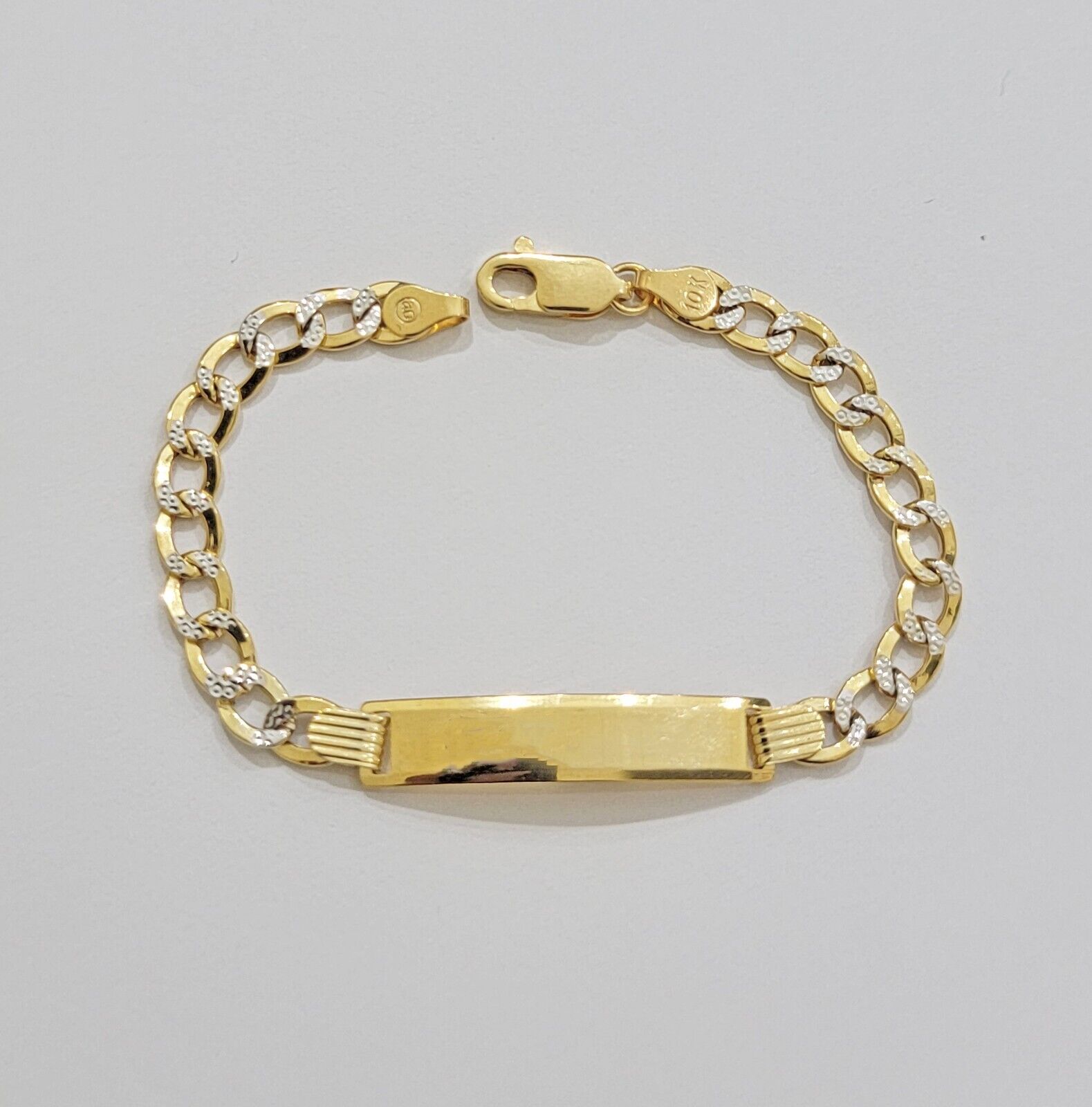 Kids REAL 10k Gold Bracelet ID Cuban curb Link Two - tone style 5mm 6 Inch baby Br - GoldenlinQ