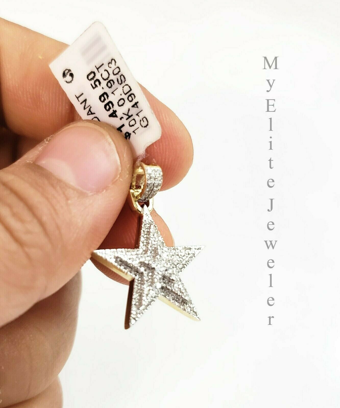 Ladies 10K Solid Star 0.19 CT Diamond Charm Necklace Gold Figaro Chain 18 Inch - GoldenlinQ