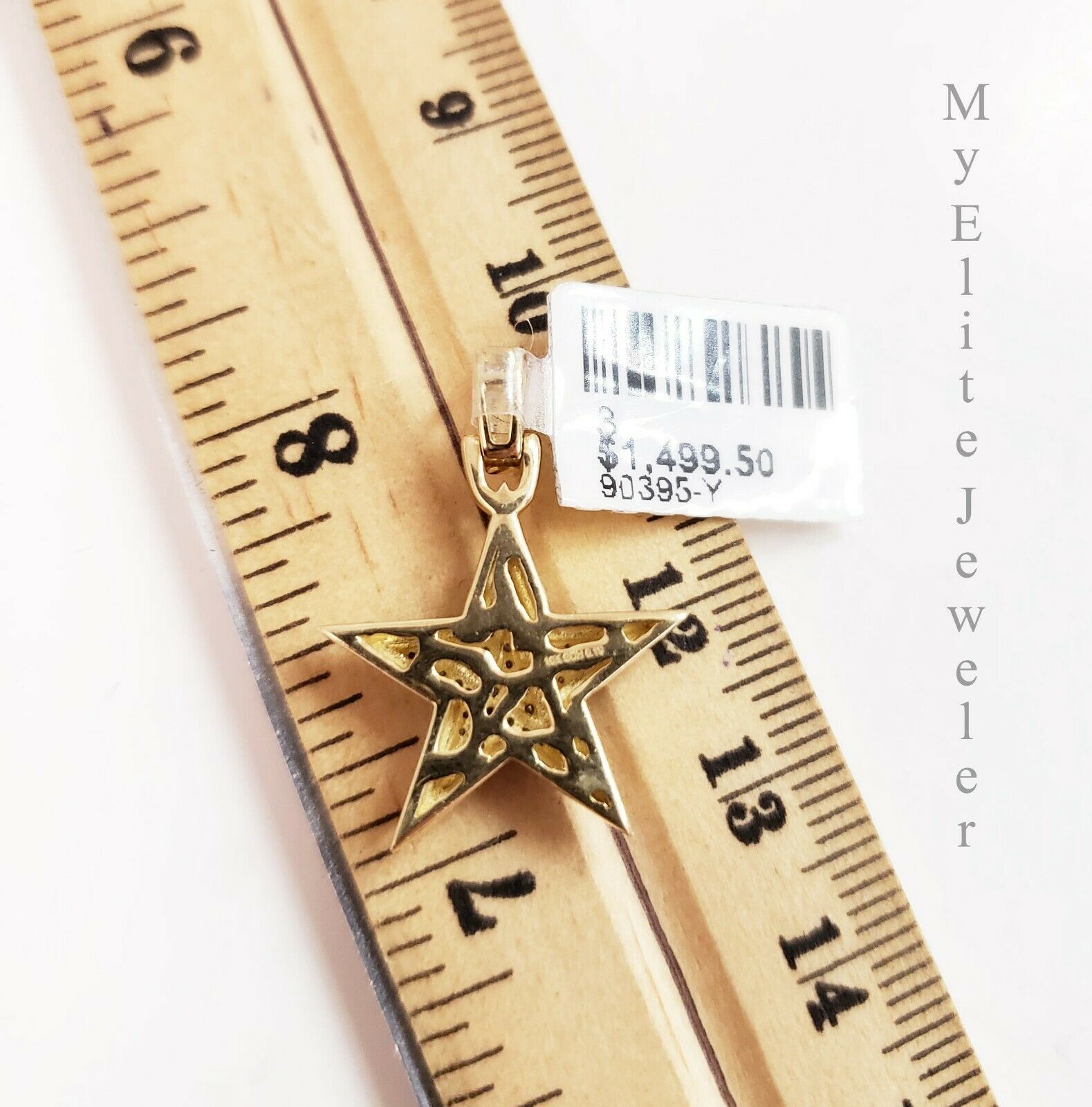 Ladies 10K Solid Star 0.19 CT Diamond Charm Necklace Gold Figaro Chain 18 Inch - GoldenlinQ