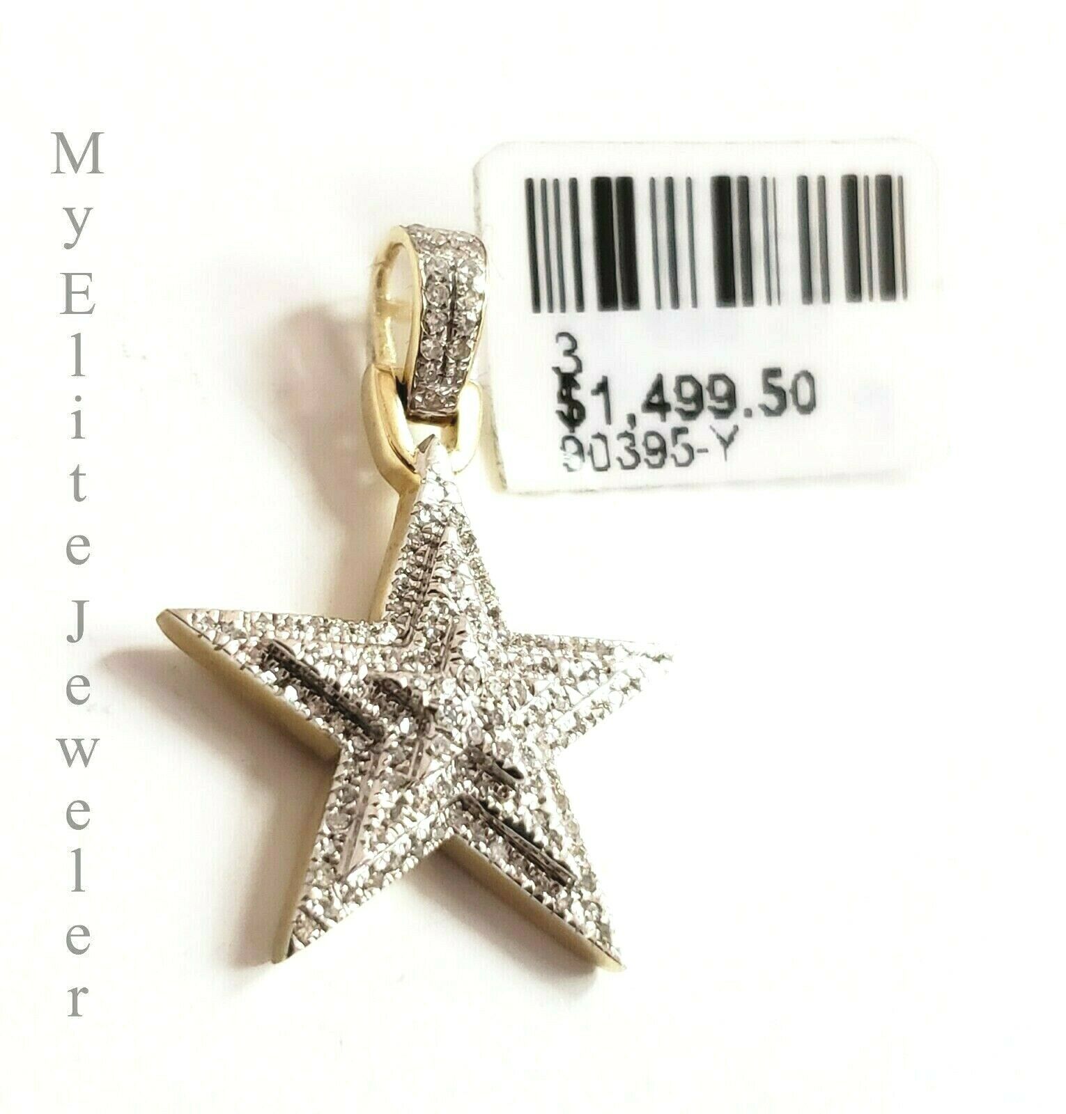 Ladies 10K Solid Star 0.19 CT Diamond Charm Necklace Gold Figaro Chain 18 Inch - GoldenlinQ