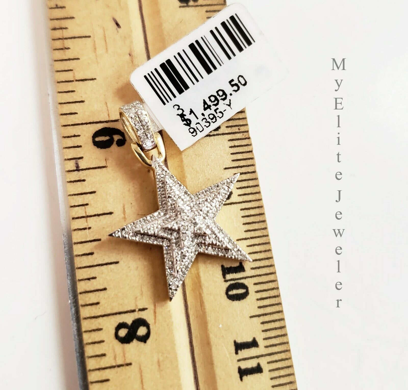 Ladies 10K Solid Star 0.19 CT Diamond Charm Necklace Gold Figaro Chain 18 Inch - GoldenlinQ