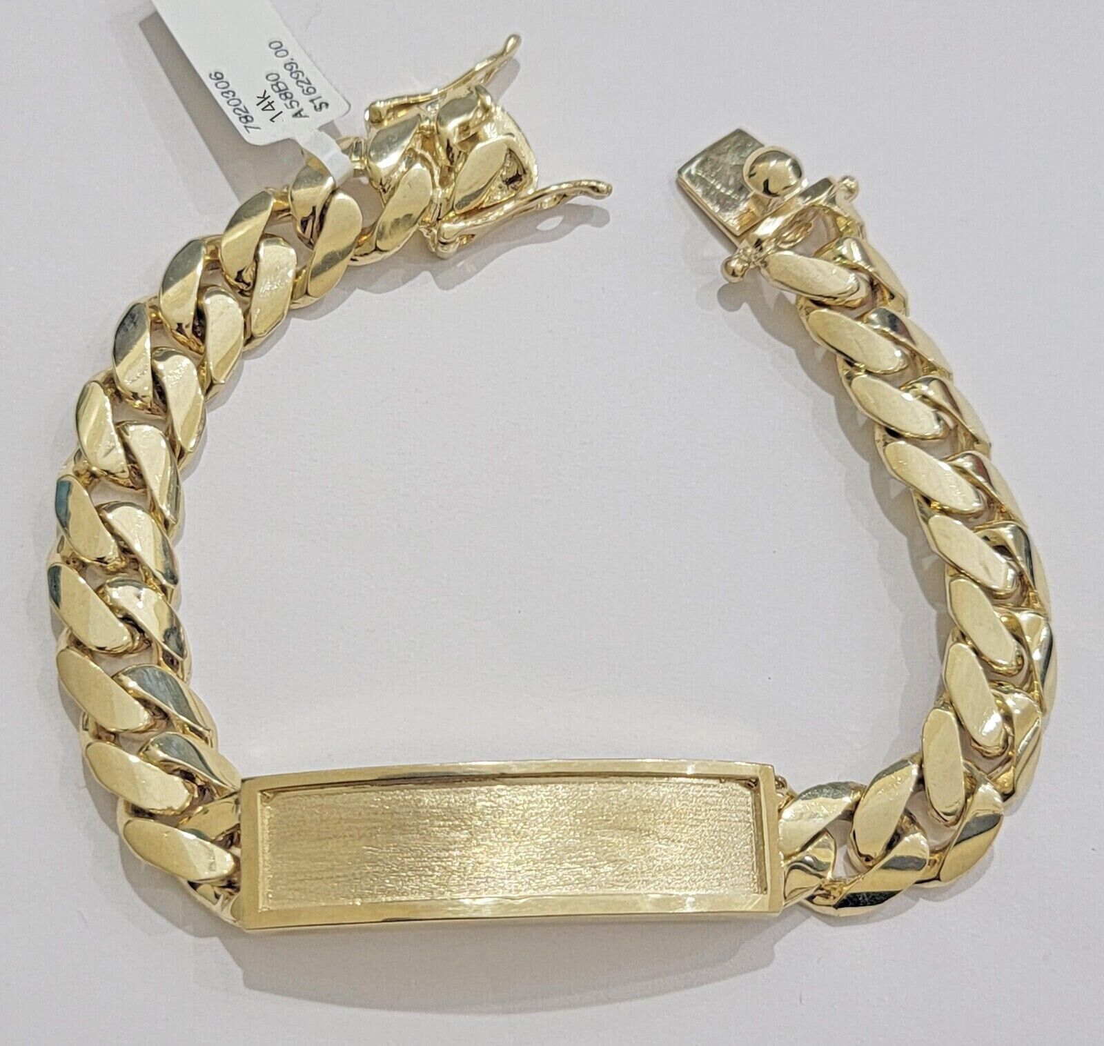 Ladies 14k Gold ID Bracelet Miami Cuban Solid link 10mm Name Plate 7" Box Lock - GoldenlinQ
