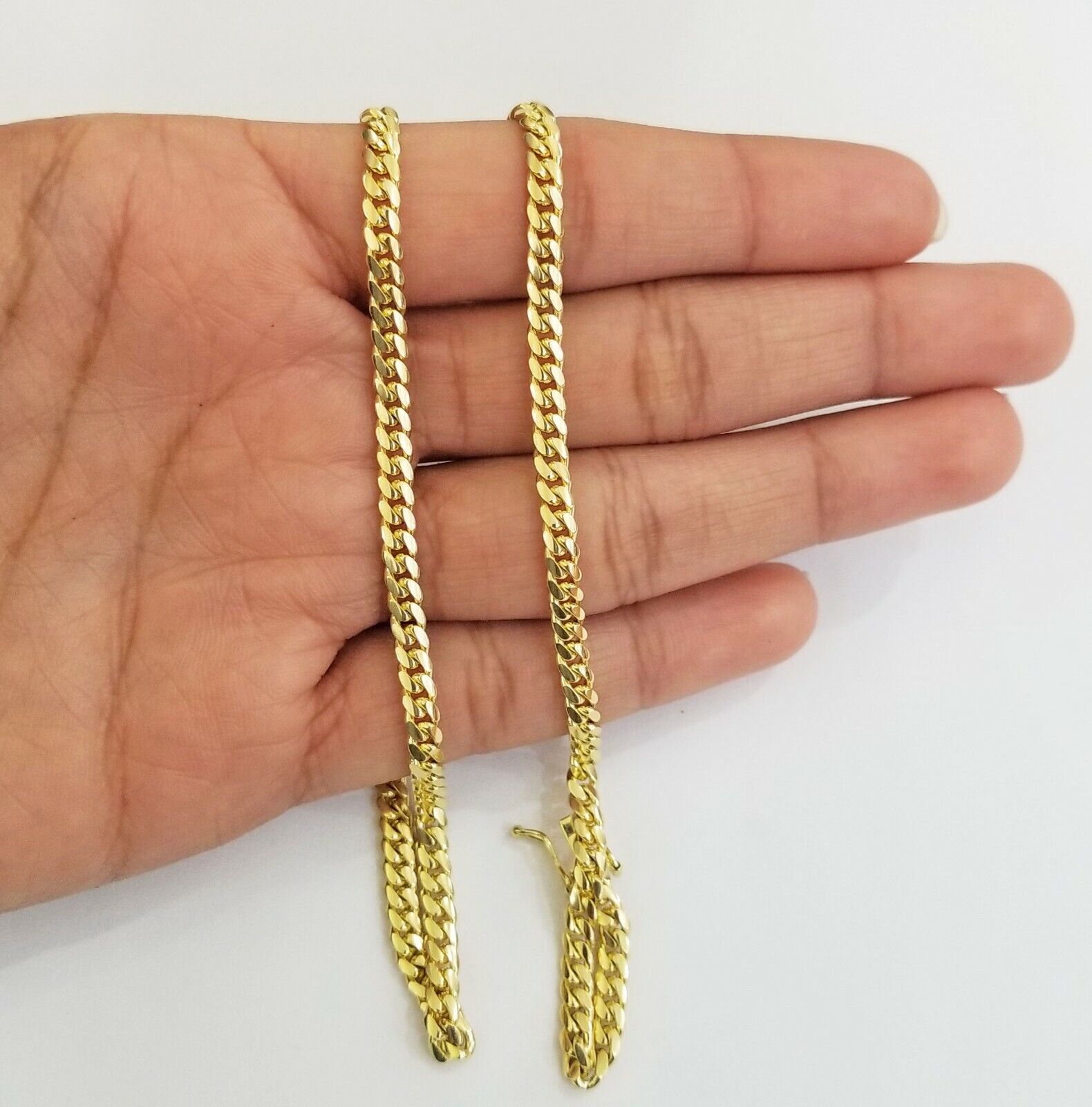 ladies 14k Yellow Gold Necklace Chain Women Cuban link 4mm 18" Box Lock Real