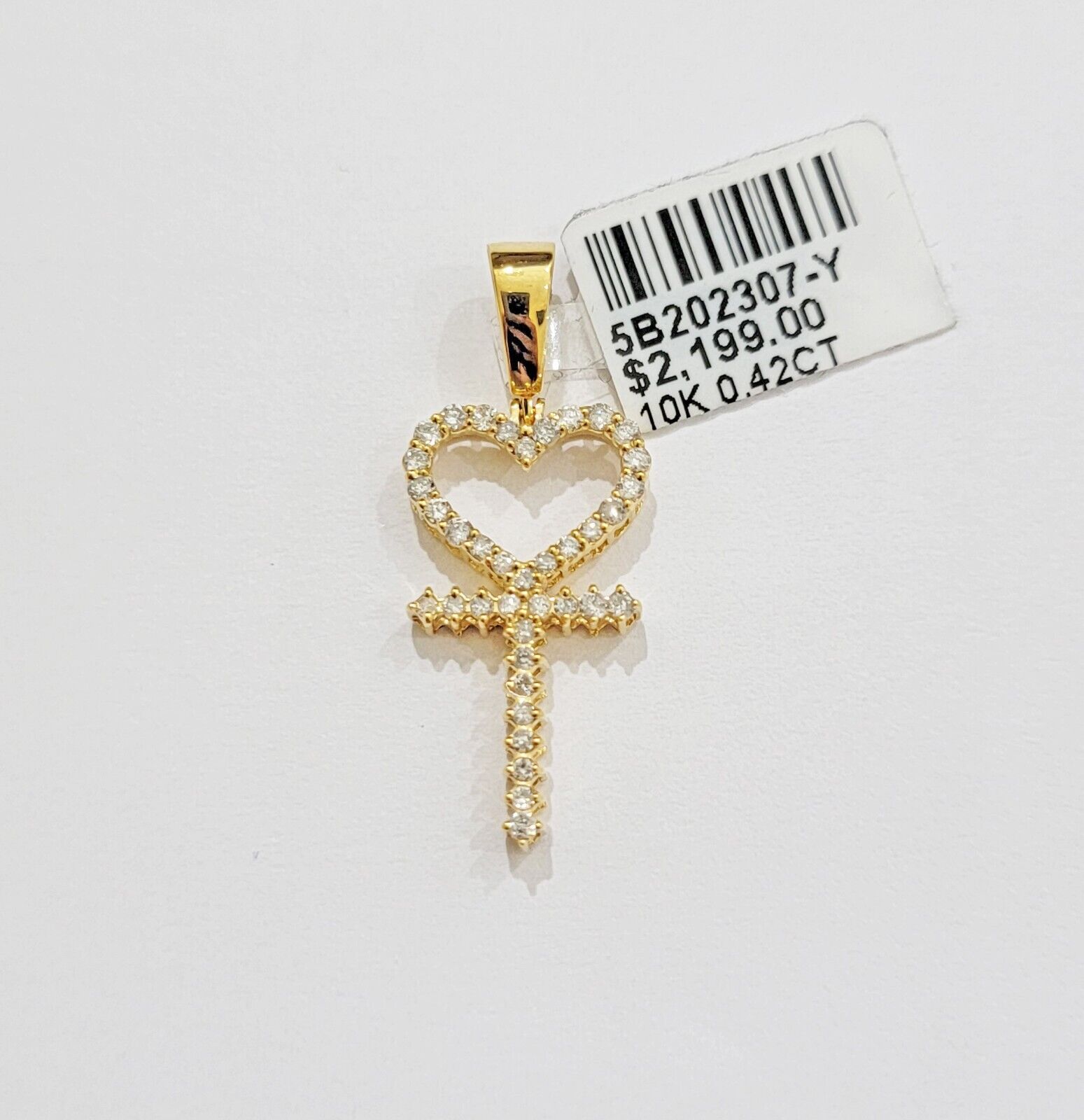 Ladies charm pendant Real 10k gold Natural Diamonds Heart Ankh Cross For Women - GoldenlinQ