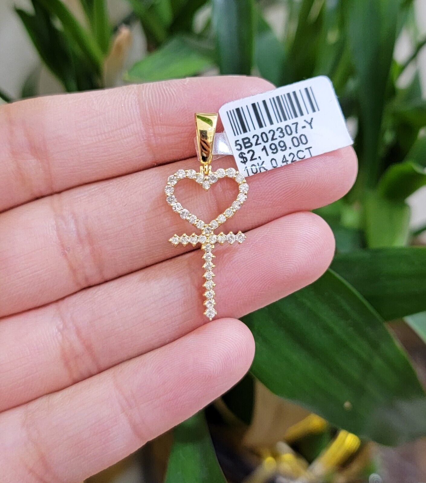 Ladies charm pendant Real 10k gold Natural Diamonds Heart Ankh Cross For Women - GoldenlinQ