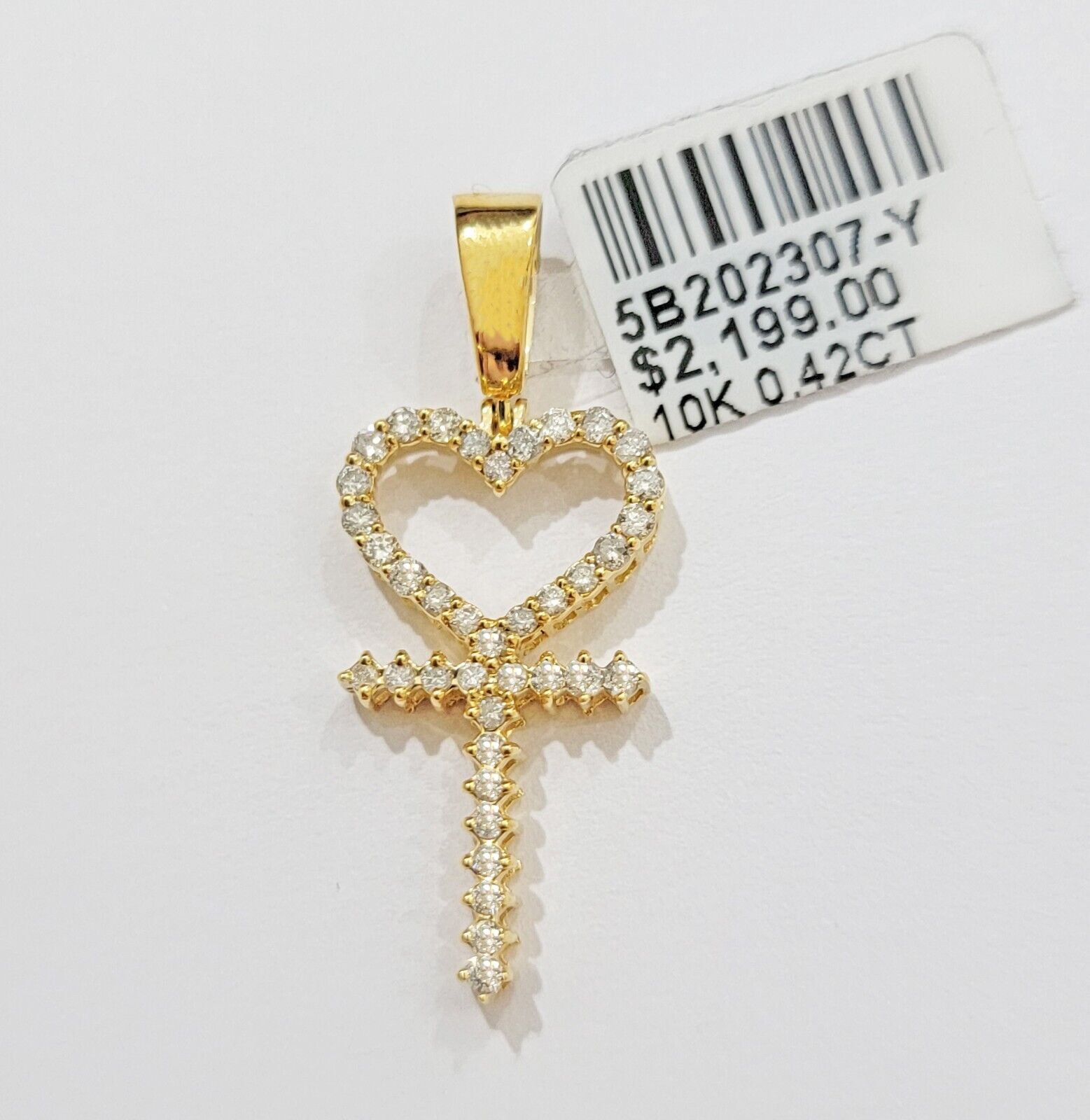 Ladies charm pendant Real 10k gold Natural Diamonds Heart Ankh Cross For Women - GoldenlinQ