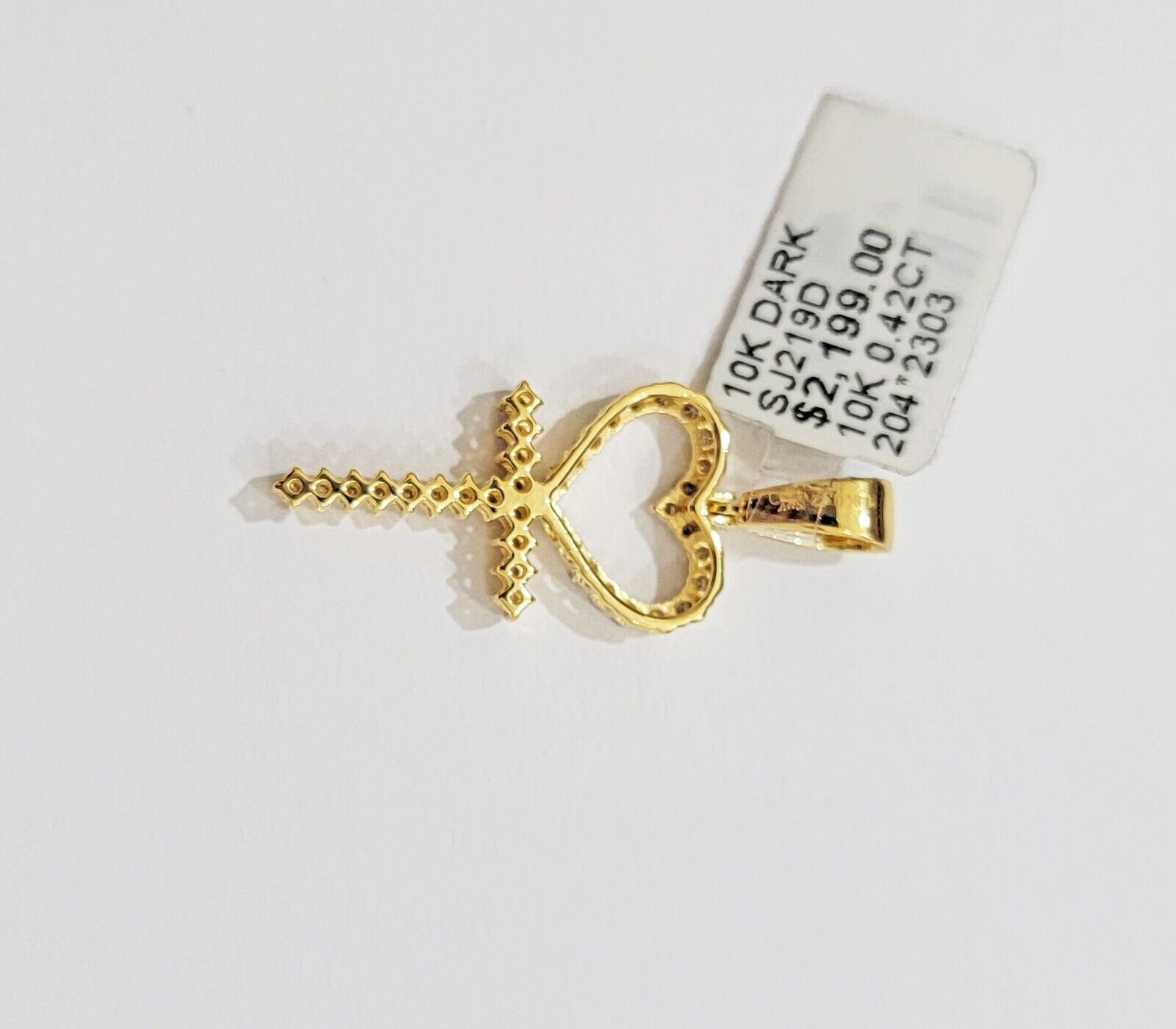 Ladies charm pendant Real 10k gold Natural Diamonds Heart Ankh Cross For Women - GoldenlinQ