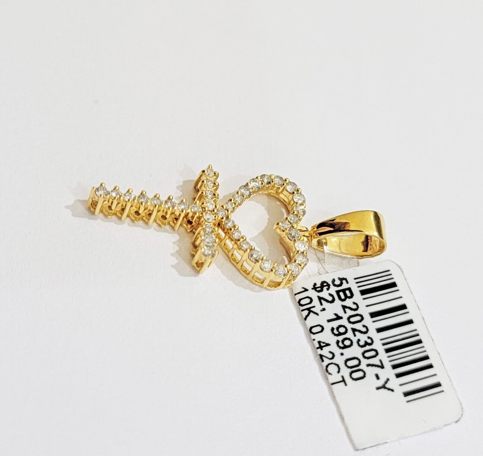 Ladies charm pendant Real 10k gold Natural Diamonds Heart Ankh Cross For Women - GoldenlinQ