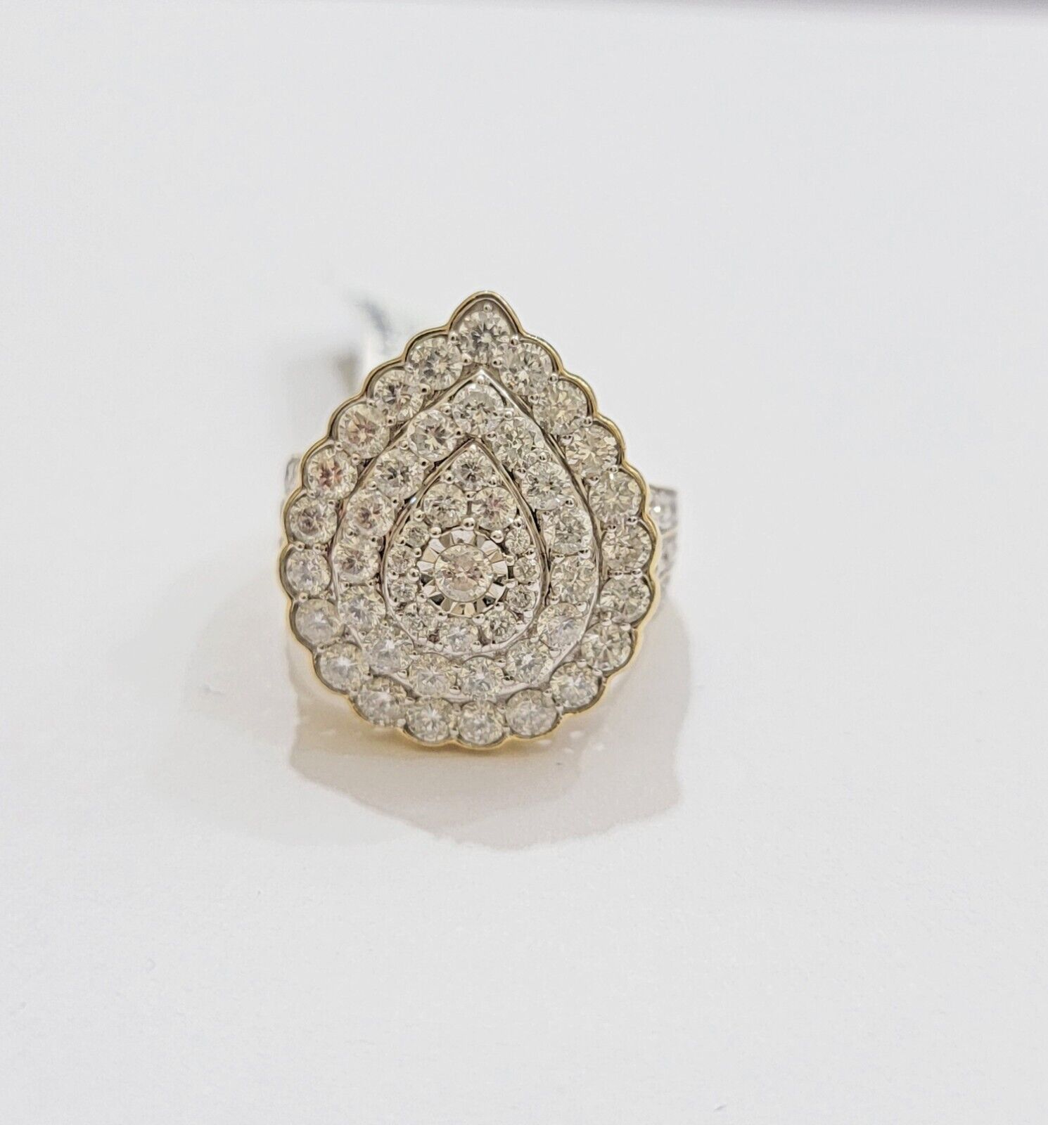 Ladies Diamond Ring Tear Drop 3 CT Natural Diamond Solid 10k Yellow Gold , Pear - GoldenLinQ