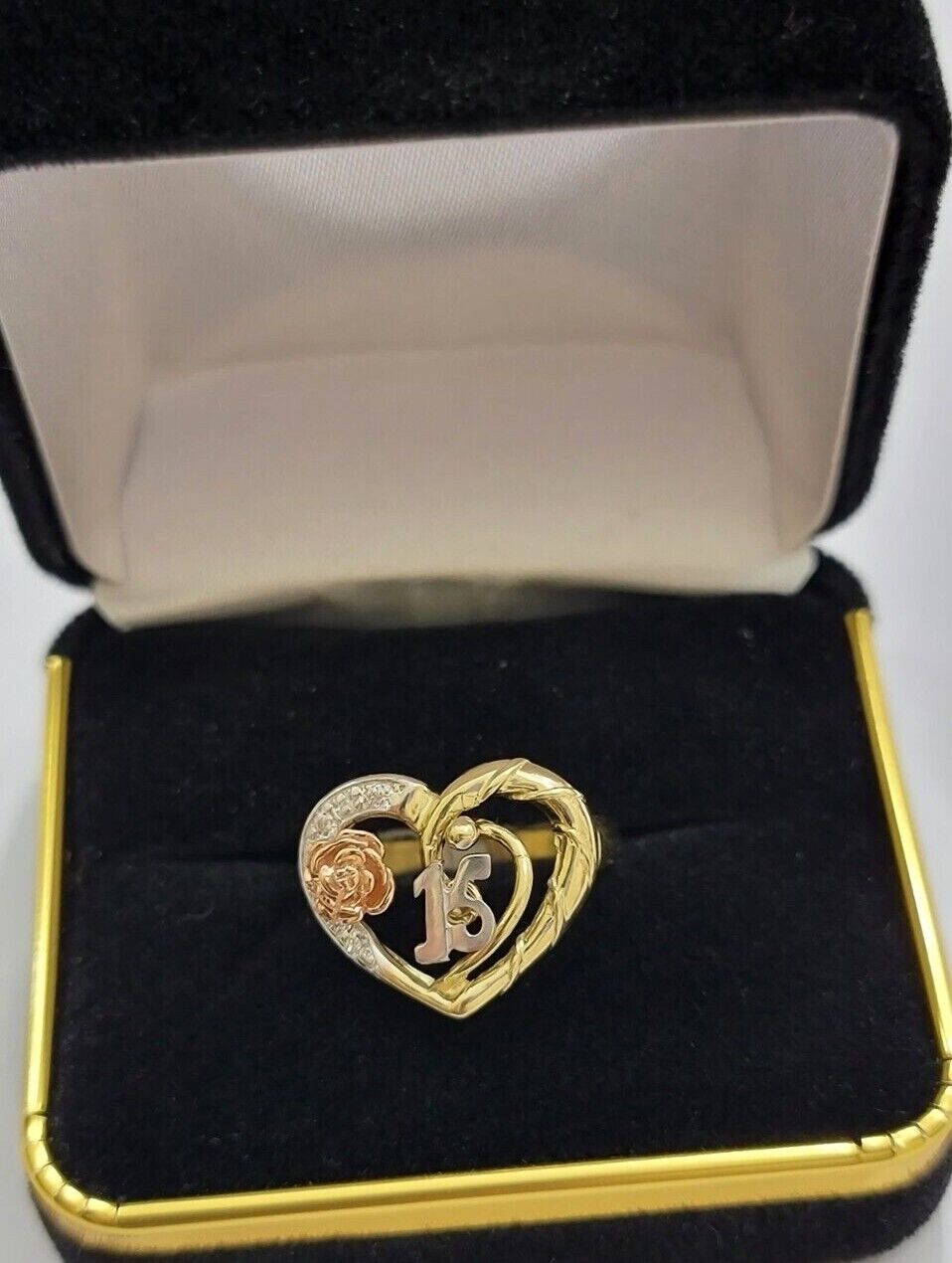 Ladies Ring 10k Gold Quinceanera 15 Anos Year Girls 10KT Yellow Hearts REAL SALE - GoldenlinQ