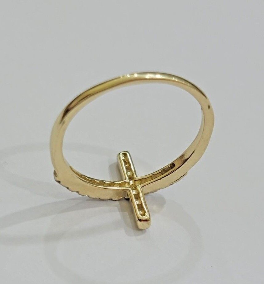 Ladies Ring 10k Yellow Gold Cross REAL 10KT Unique Casual Band LIMITED TIME SALE - GoldenLinQ