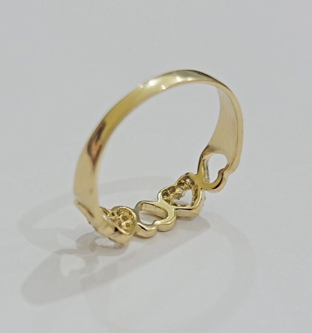 Ladies Ring 10k Yellow Gold Heart 10 KT REAL Unique Engagement Wedding Band SALE - GoldenLinQ