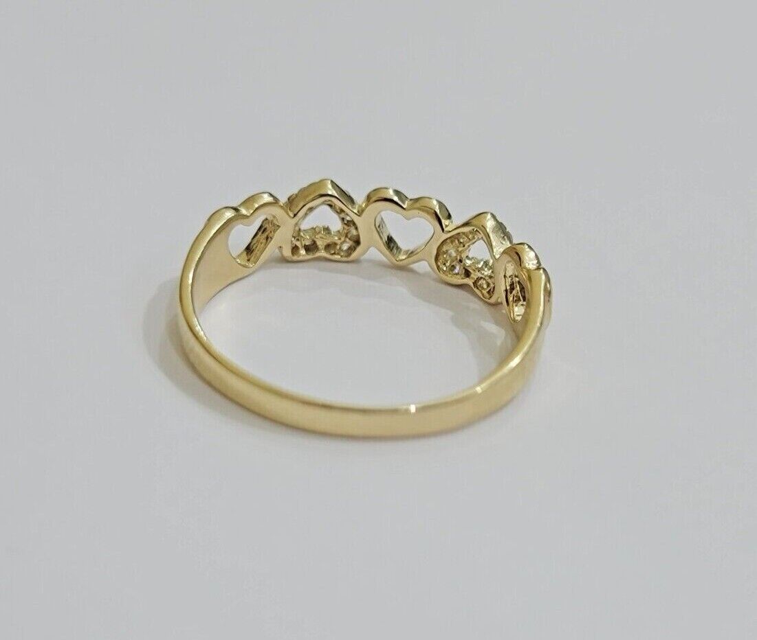 Ladies Ring 10k Yellow Gold Heart 10 KT REAL Unique Engagement Wedding Band SALE - GoldenLinQ