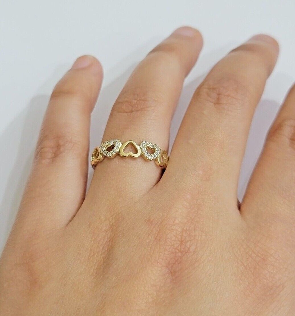 Ladies Ring 10k Yellow Gold Heart 10 KT REAL Unique Engagement Wedding Band SALE - GoldenLinQ