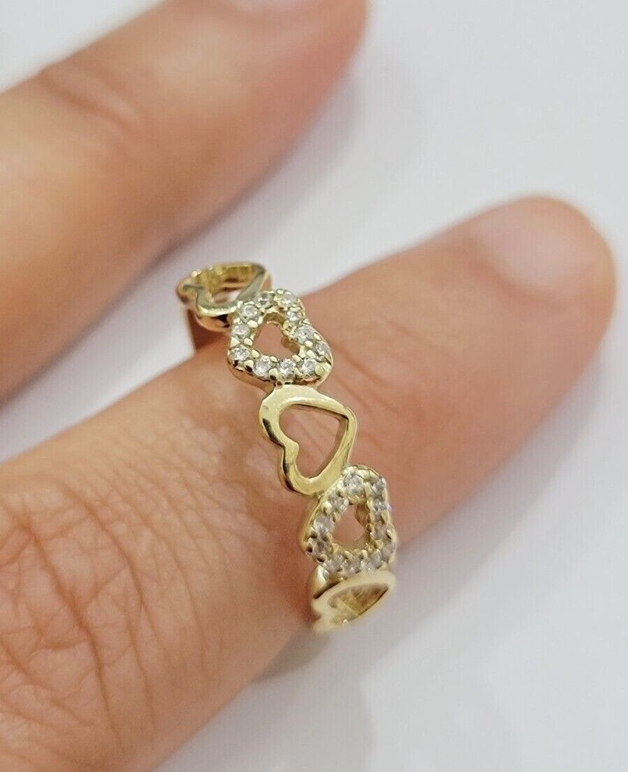 Ladies Ring 10k Yellow Gold Heart 10 KT REAL Unique Engagement Wedding Band SALE - GoldenLinQ