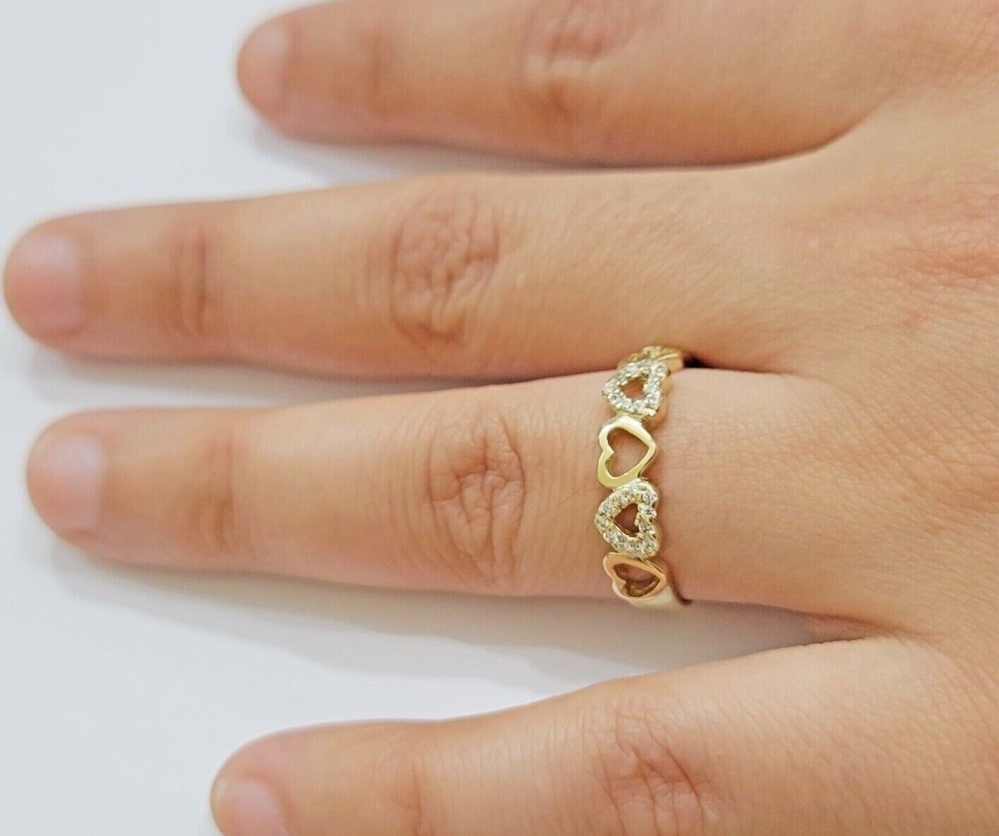 Ladies Ring 10k Yellow Gold Heart 10 KT REAL Unique Engagement Wedding Band SALE - GoldenLinQ