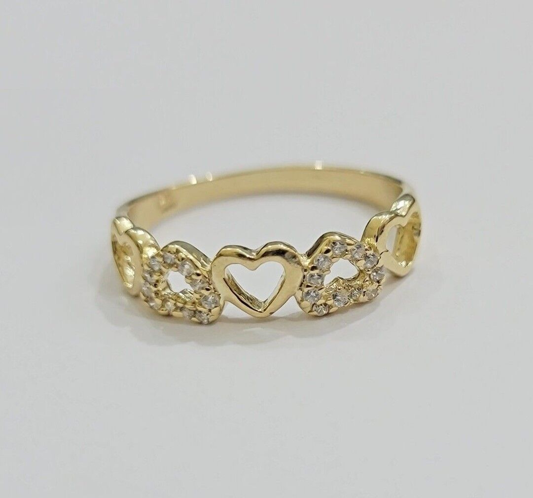 Ladies Ring 10k Yellow Gold Heart 10 KT REAL Unique Engagement Wedding Band SALE - GoldenLinQ