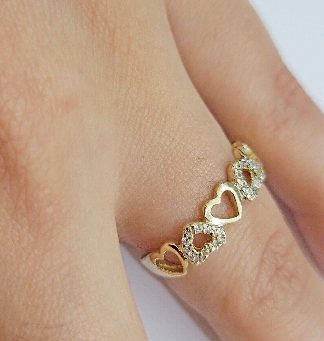 Ladies Ring 10k Yellow Gold Heart 10 KT REAL Unique Engagement Wedding Band SALE - GoldenLinQ
