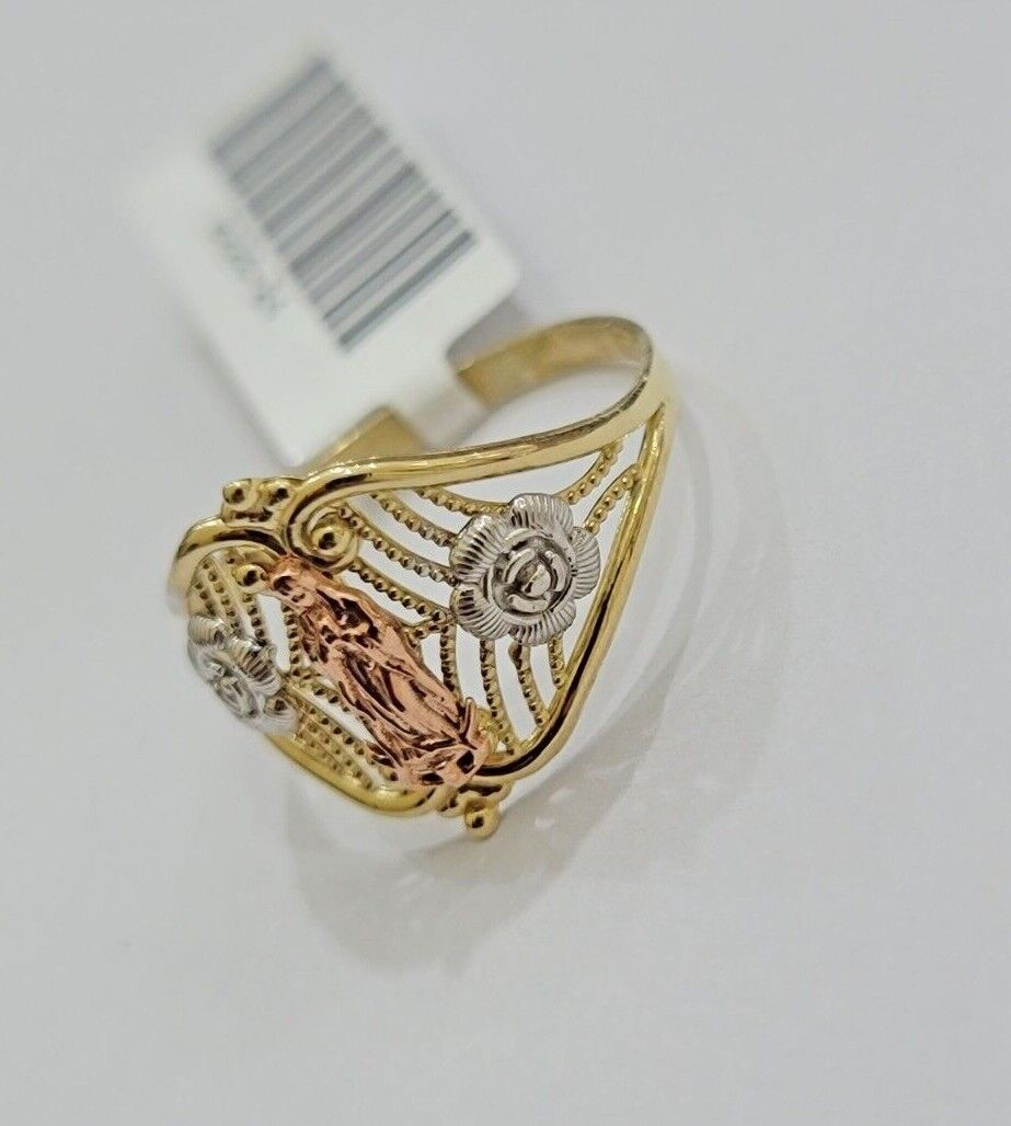 Ladies Ring 10k Yellow Gold Virgin Mary Cross 10KT REAL Gold Unique Size 7 SALE - GoldenLinQ