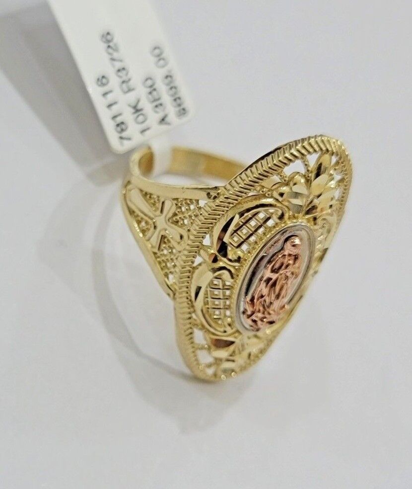 Ladies Ring 10k Yellow Gold Virgin Mary Cross 10KT REAL Gold Unique Size 7 SALE - GoldenLinQ