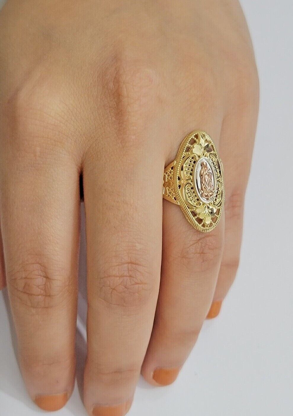 Ladies Ring 10k Yellow Gold Virgin Mary Cross 10KT REAL Gold Unique Size 7 SALE - GoldenLinQ