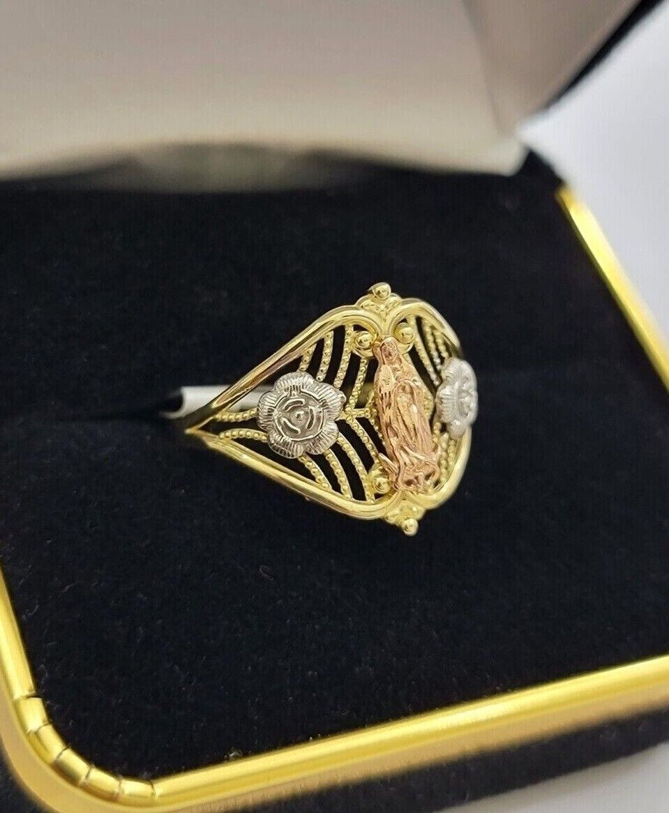 Ladies Ring 10k Yellow Gold Virgin Mary Cross 10KT REAL Gold Unique Size 7 SALE - GoldenLinQ