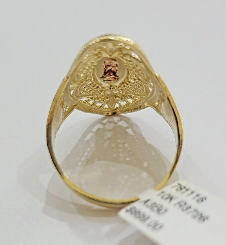 Ladies Ring 10k Yellow Gold Virgin Mary Cross 10KT REAL Gold Unique Size 7 SALE - GoldenLinQ