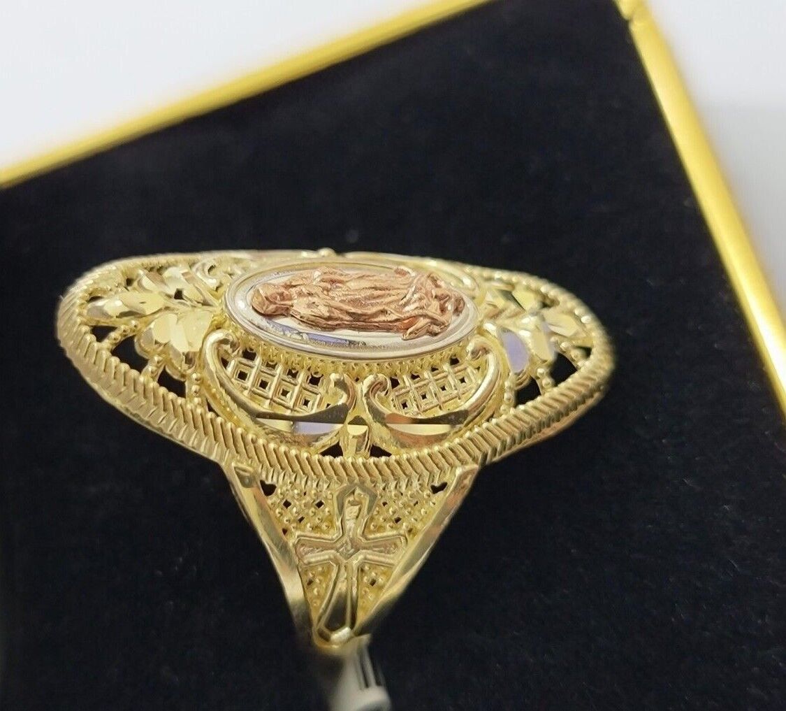 Ladies Ring 10k Yellow Gold Virgin Mary Cross 10KT REAL Gold Unique Size 7 SALE - GoldenLinQ