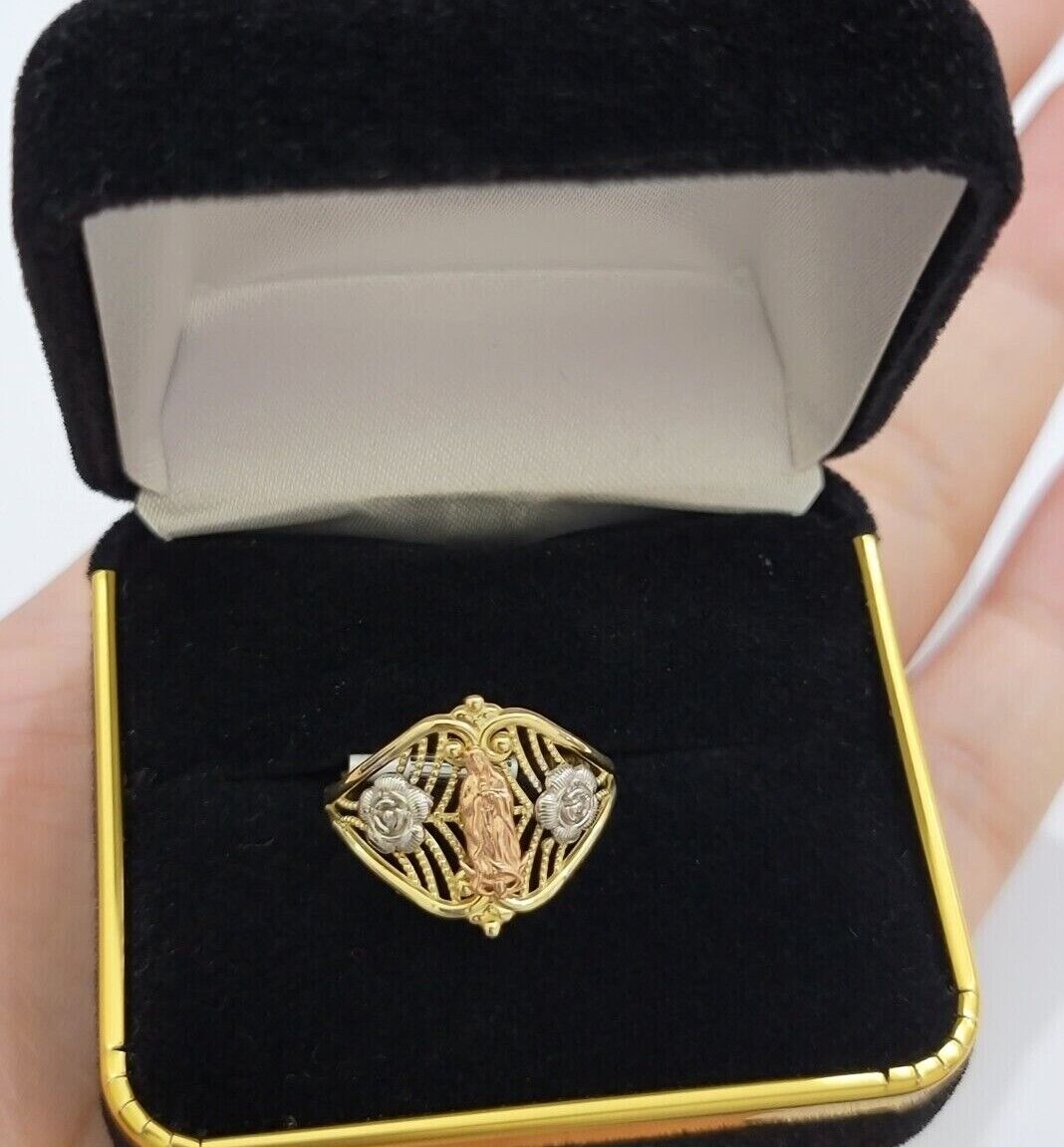 Ladies Ring 10k Yellow Gold Virgin Mary Cross 10KT REAL Gold Unique Size 7 SALE - GoldenLinQ