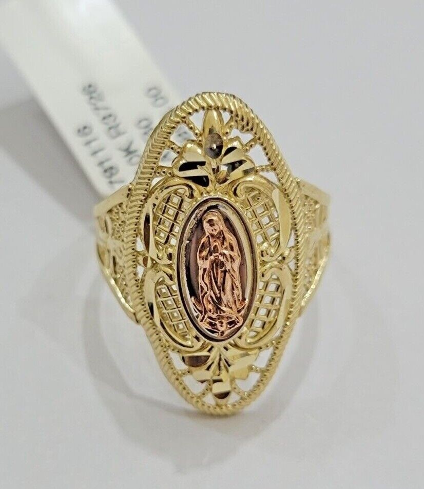 Ladies Ring 10k Yellow Gold Virgin Mary Cross 10KT REAL Gold Unique Size 7 SALE - GoldenLinQ