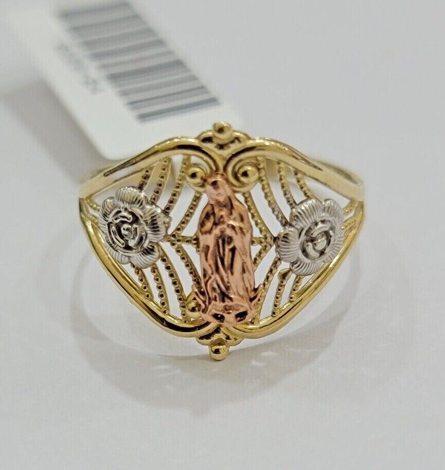 Ladies Ring 10k Yellow Gold Virgin Mary Cross 10KT REAL Gold Unique Size 7 SALE - GoldenLinQ