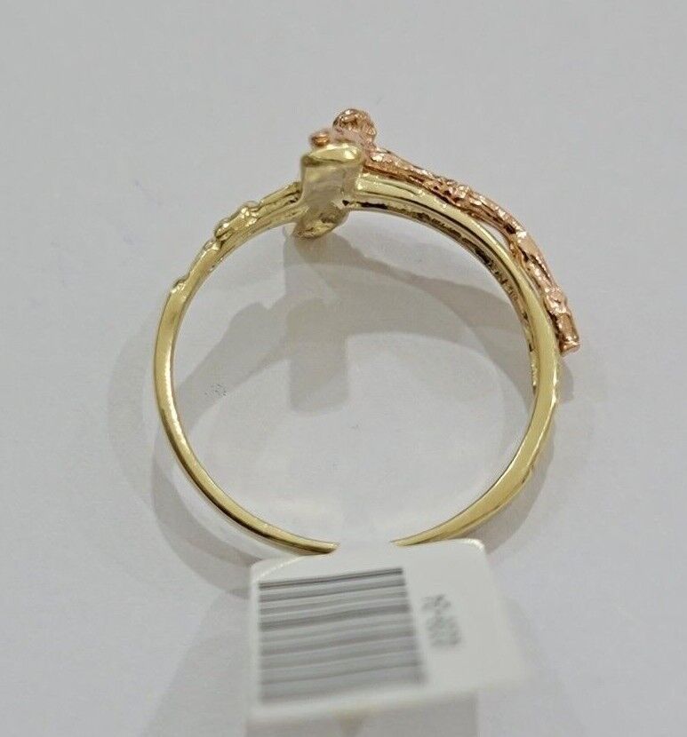 Ladies Ring 10k Yellow Rose Gold Jesus Cross REAL Crucifix Unique Band For SALE - GoldenLinQ