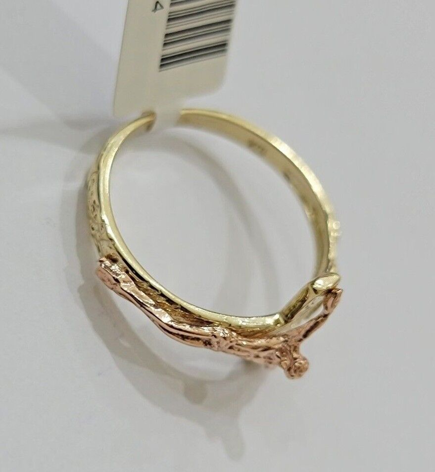 Ladies Ring 10k Yellow Rose Gold Jesus Cross REAL Crucifix Unique Band For SALE - GoldenLinQ