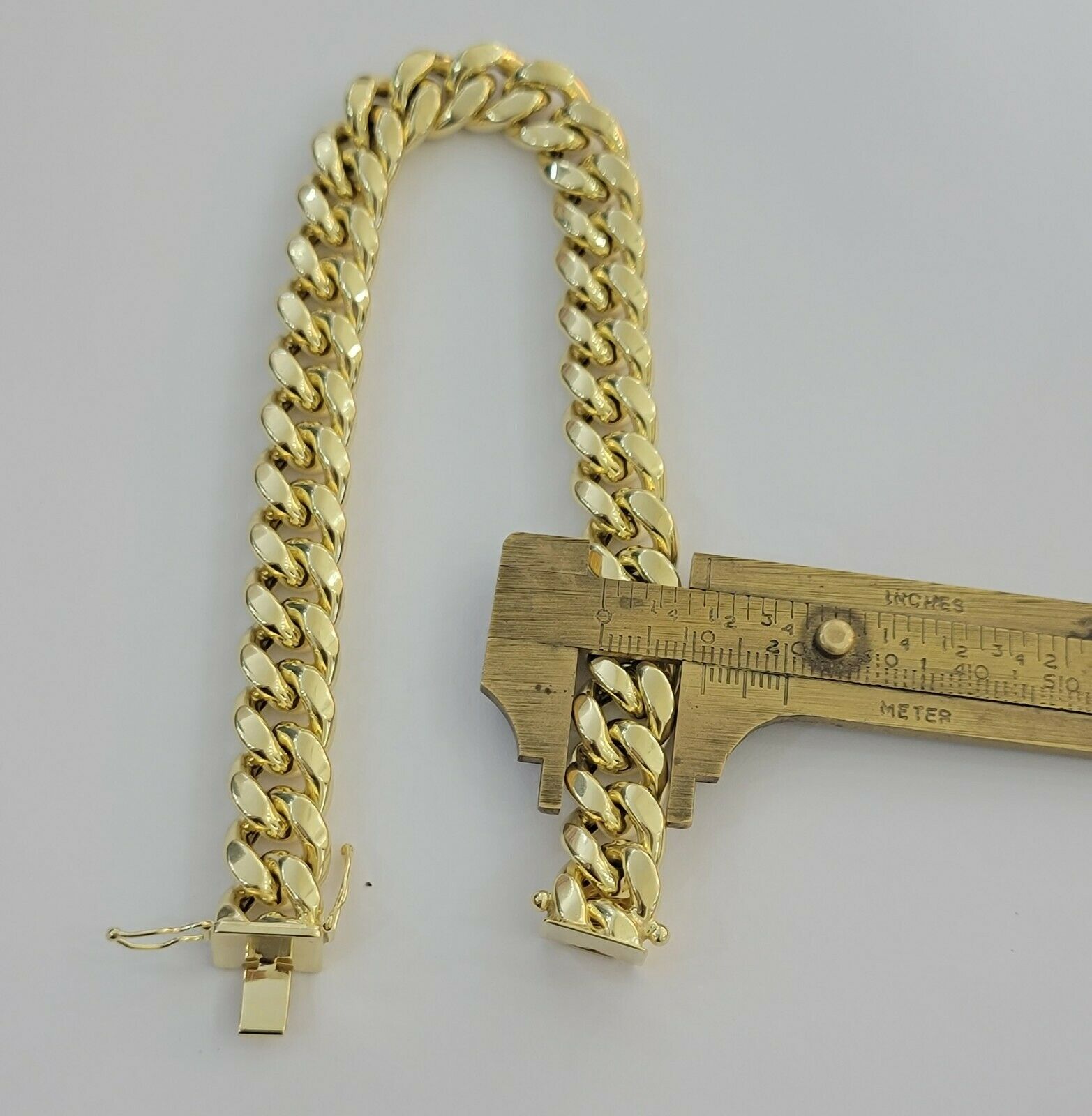 Men 10k Gold Miami Cuban Bracelet 11mm Thick 7.5" Box Lock10kt Yellow Gold REAL - GoldenlinQ