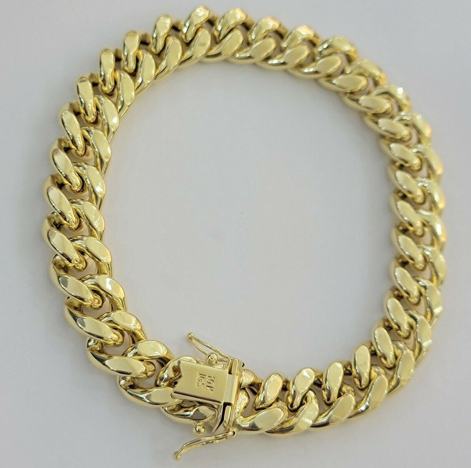 Men 10k Gold Miami Cuban Bracelet 11mm Thick 7.5" Box Lock10kt Yellow Gold REAL - GoldenlinQ