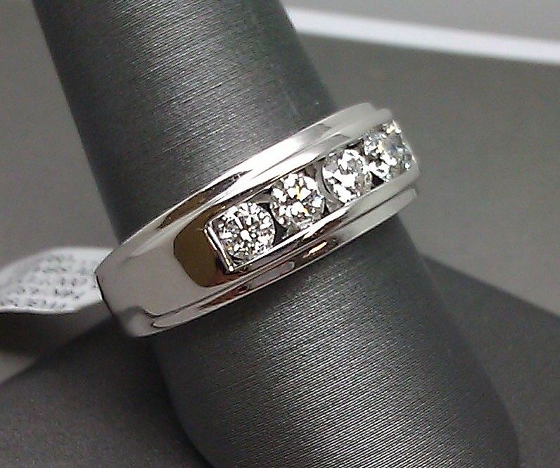 Men 14k White Gold 1CT Diamond Band Solitaire Ring Wedding Engagement REAL - GoldenlinQ