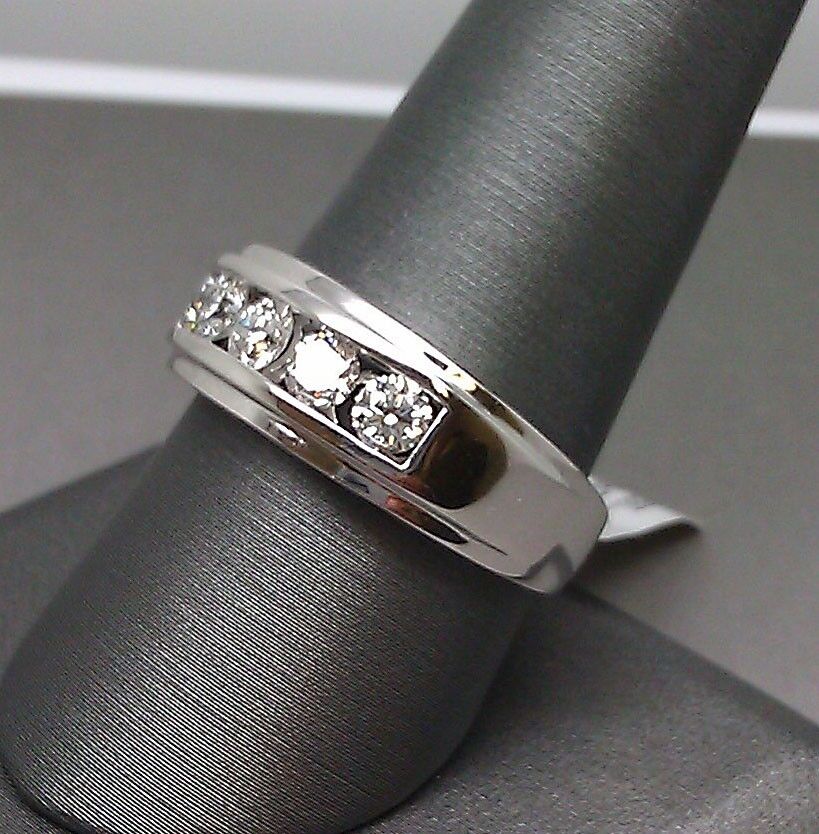 Men 14k White Gold 1CT Diamond Band Solitaire Ring Wedding Engagement REAL - GoldenlinQ