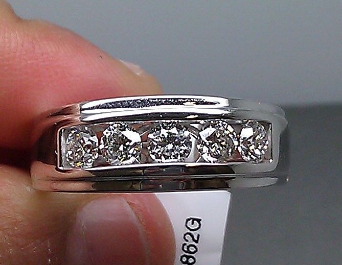 Men 14k White Gold 1CT Diamond Band Solitaire Ring Wedding Engagement REAL - GoldenlinQ
