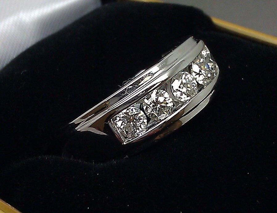 Men 14k White Gold 1CT Diamond Band Solitaire Ring Wedding Engagement REAL - GoldenlinQ