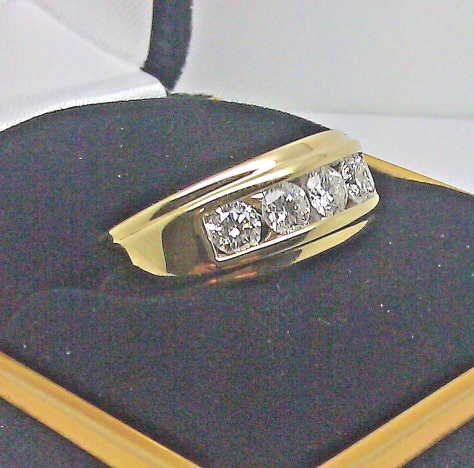 Men Solid 14k Yellow Gold 1CT Band Wedding Engagement Ring REAL Diamond - GoldenlinQ